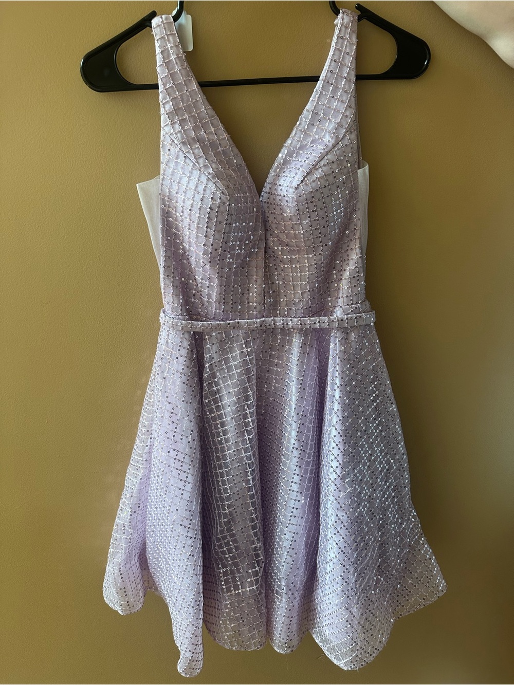 Sleeveless Lavender Sequin Fit-and-Flare Dress